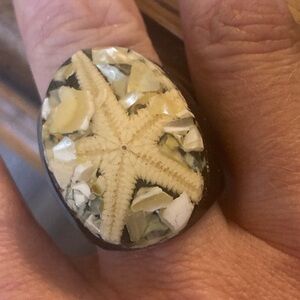 Starfish inlay ebony wood ring size 8-9